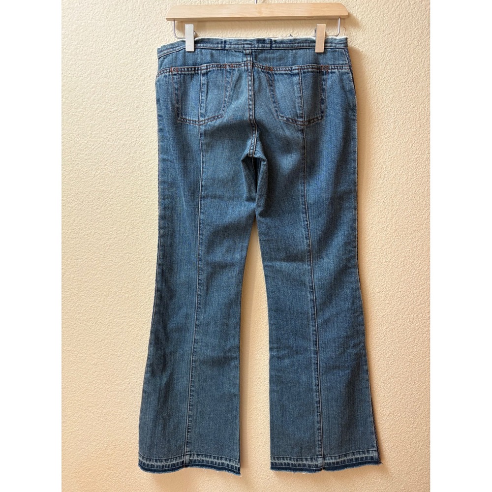 Vintage Y2K Express Flare Jeans Low Rise Grommet Studded Side Stripe Leather Tie - Picture 7 of 7